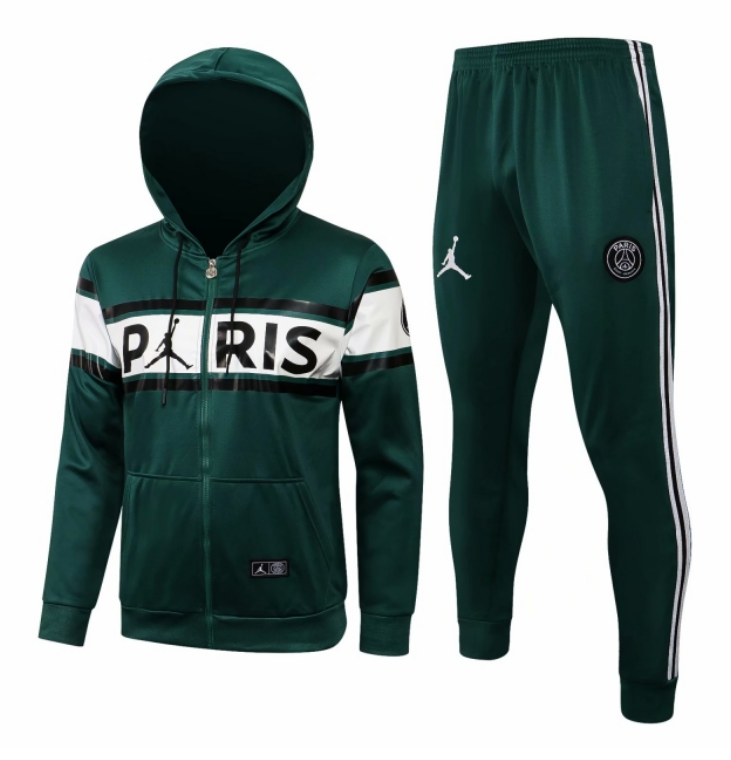 PSG X Jordan Green Training Kits Paris Hoodie Jacket with Pants 2020/21